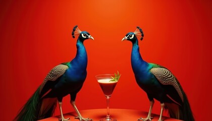 Two Elegant Peacocks Stand Beside