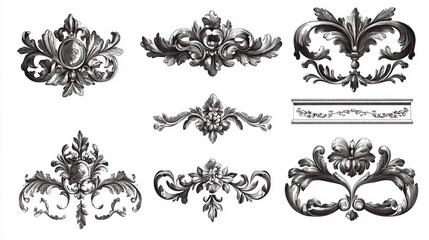 Set of vintage-style border decorative vignette elements, isolated on white. Suitable for use in design applications such as manuscripts and certificate documents.