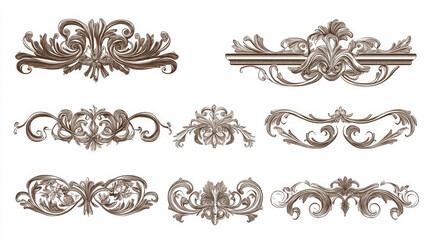 Set of vintage-style border decorative vignette elements, isolated on white. Suitable for use in design applications such as manuscripts and certificate documents.