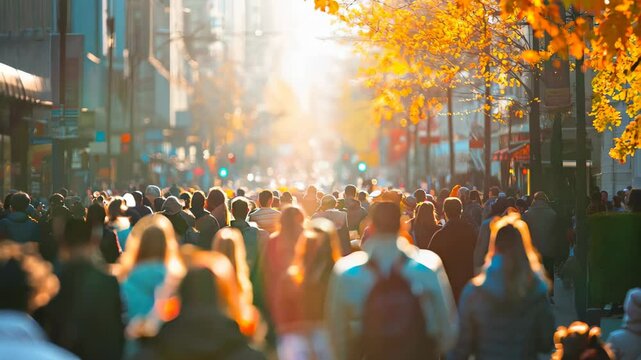 Crowd of people walking on the city street