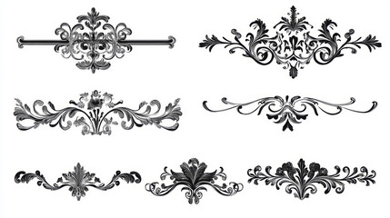 Set of vintage-style border decorative vignette elements, isolated on white. Suitable for use in design applications such as manuscripts and certificate documents.