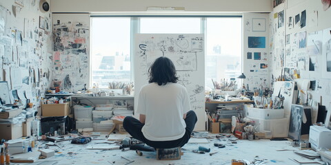 artist atelier. Hand edited generative AI. Wide format