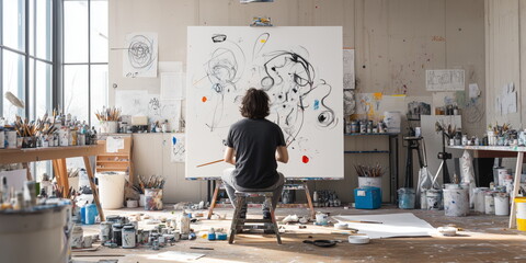 artist atelier. Hand edited generative AI. Wide format