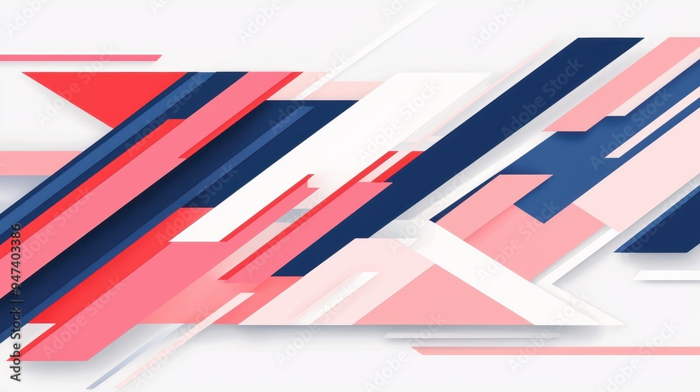 Poster abstract geometric background with red pink white and blue stripes