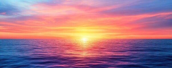 Obraz premium A glowing sunset over a bright, reflective ocean, with vibrant colors in the sky, vibrant, sunset, ocean