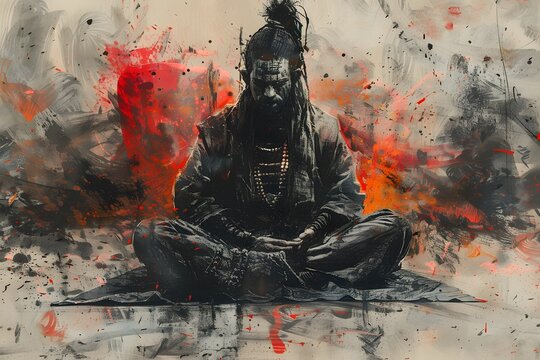 Spiritual Warrior in Abstract Background.