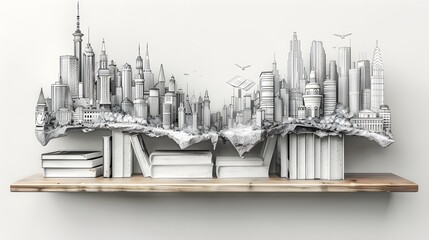 Fototapeta premium Cityscape on a Book Shelf.