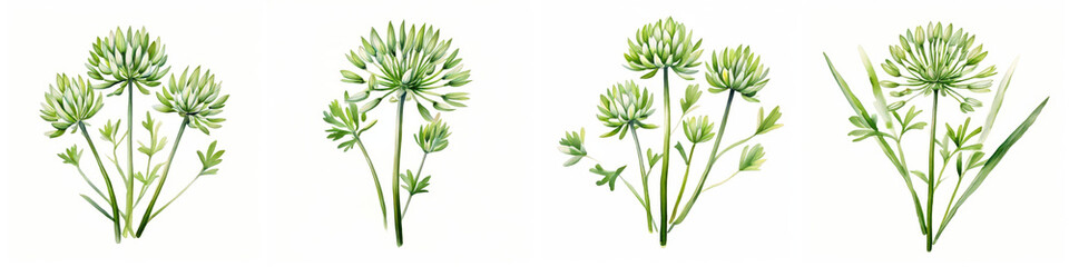 Fresh green plants with delicate leaves and blossoms evoke sense of tranquility and natures beauty. 