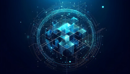 Obraz premium Blue neon geometric abstract background