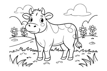 Coloring page of cow for kids coloring book
