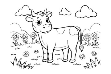 Coloring page of cow for kids coloring book