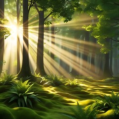 Sunlit Serenity in a Green Forest Background
