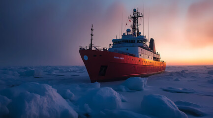 Fototapeta premium Arctic Research Vessel: Steering Icy Antarctic Journeys Through Frozen Waters
