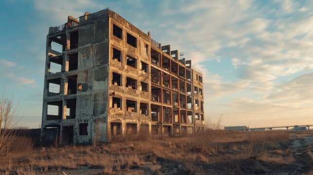 Abandoned multilevel construction in secluded region