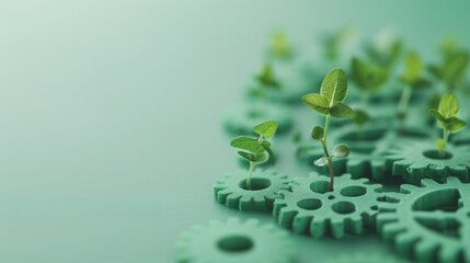 A conceptual photo of interconnected gears and green sprouts emerging, symbolizing the growth and strengthening of business infrastructure. The composition includes generous copy space for