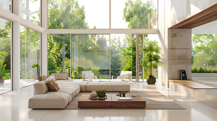 Poster frame mock-up in home interior background with sofa, table and decor in living room, 3d render ai generative..