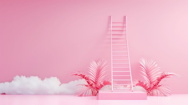 An abstract image depicting a ladder ascending upwards, symbolizing business advancement and progress, against a minimalist backdrop suitable for adding customized content.