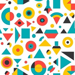 Seamless pattern of fun geometric shapes in bright colors