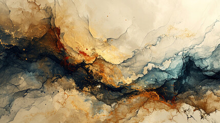 Fototapeta premium Liquid Paint Orange and Grey Texture Vibrant Abstract Marbling Background