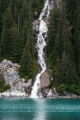 Waterfall in Tracy Arm fjord south of Juneau Alaska in Tongass National Forest during summer