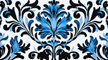 Fototapeta premium Blue and black decorative pattern set against a white backdrop