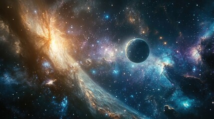 Celestial bodies within a galaxy in open space showcasing stellar formations and cosmic beauty