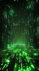 Obraz premium Green digital code science fiction scene background