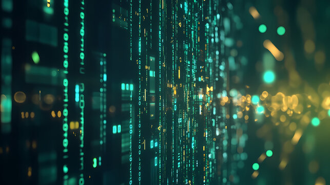 Green digital code science fiction scene background