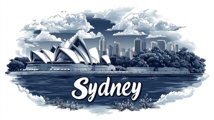 Sydney skyline with sydney opera house and harbour bridge on sunny day