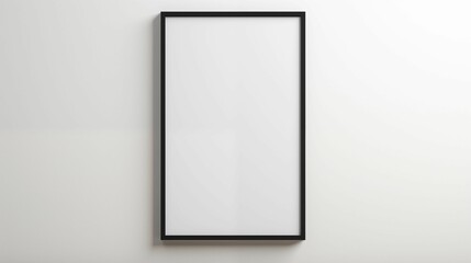 A vertical black frame mockup isolated on a white wall background. Generative ai