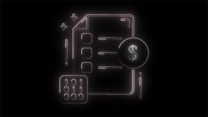 Neon  Billing Document, Glowing Finance and Dollar Symbol, Futuristic Financial Management Icon, Cyber  Invoice Design, Digital Payment Document