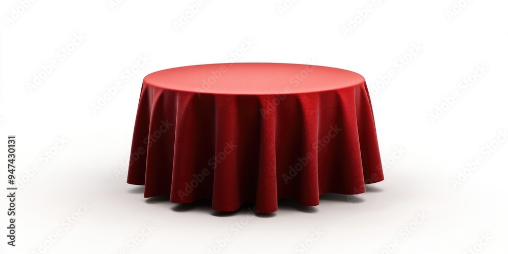 Aufkleber Round table featuring a red tablecloth Isolated illustration set against a white background 3D rendering