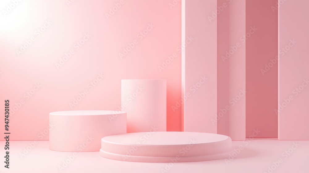 Aufkleber premium podium and stand with a pastel light pink background 3d rendering layout featuring a geometr
