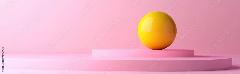 Poster geometric cosmetic display stand with a yellow sphere on a pink background 3d rendering design