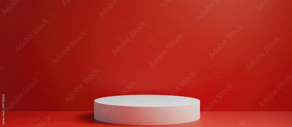 Aufkleber Empty white podium against a red backdrop Mockup display for product showcase 3D rendering Minimalist design Advertising template