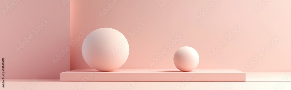 Aufkleber Minimalist abstract composition featuring geometric shapes on a soft pink cream background 3D rendering