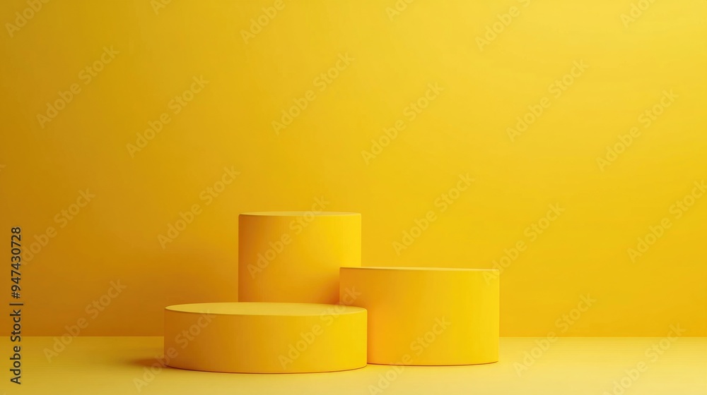 Poster 3d yellow cylinder podium against a minimal studio backdrop abstract geometric shape illustration re