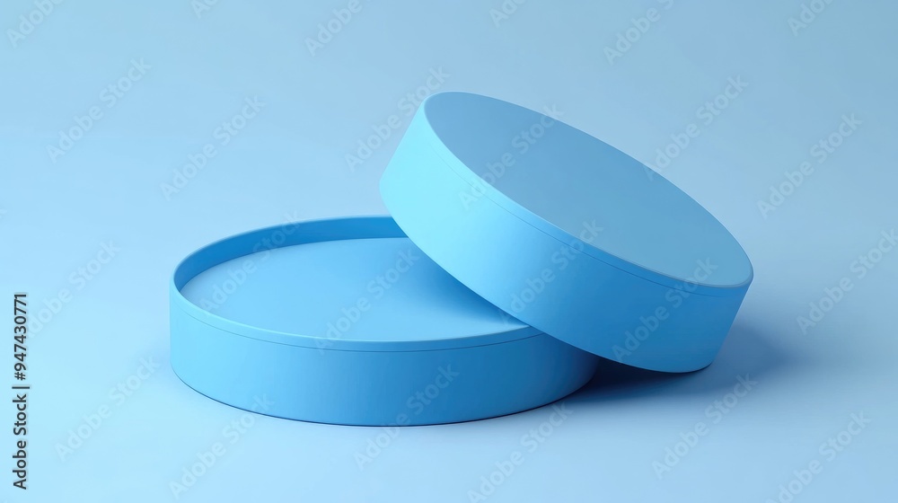 Aufkleber blue empty round box display blank circular base holder for products 3d render