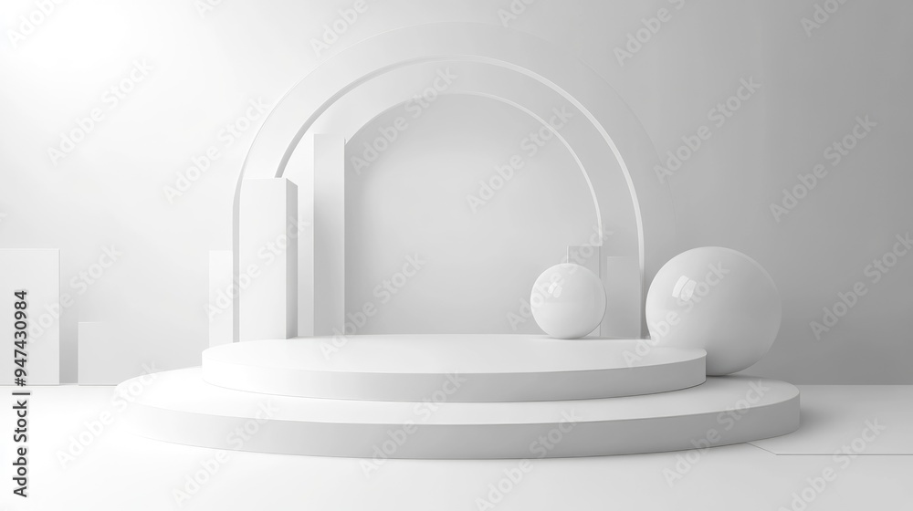 Aufkleber minimalistic illustration of a 3d geometric podium in white color with sleek design elements