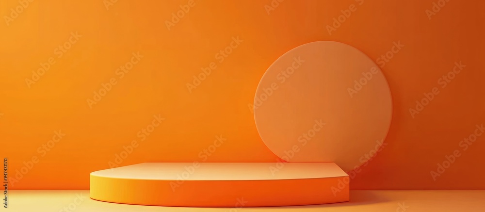 Poster abstract orange geometric shape podium for product presentation against an orange backdrop 3d render