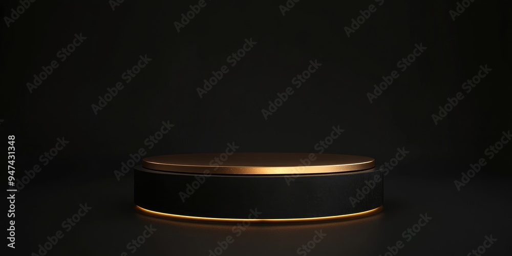 Aufkleber Elegant golden inscription on a black podium softly illuminated front view with a smooth background 3D rendering