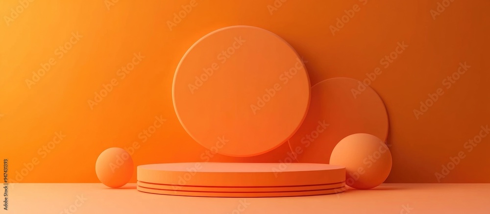 Poster Abstract orange geometric shape podium for product presentation against an orange backdrop 3D rendering
