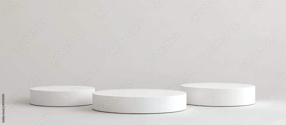Poster empty podiums of varying heights on a white background for product display ideal for marketing and a