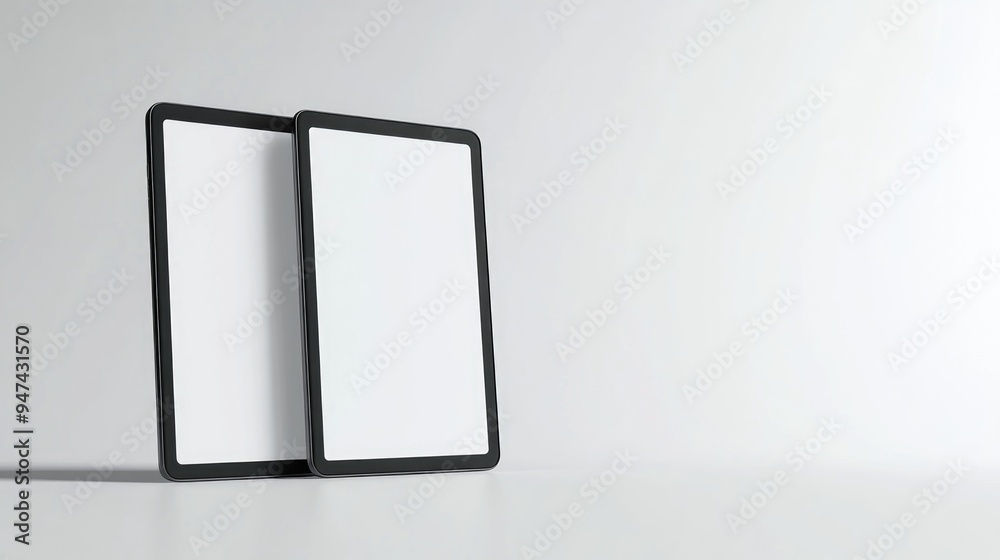 Poster Two tablets against a white backdrop suitable for various applications 3D rendering