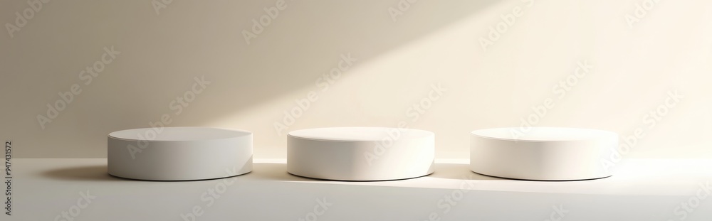 Poster three podiums in a minimalistic setting 3d illustration