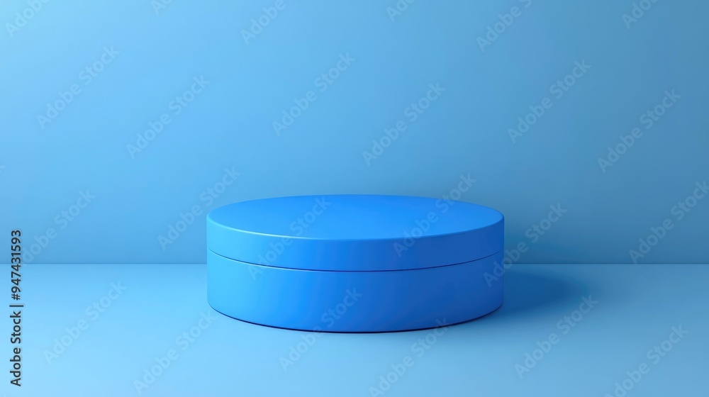 Aufkleber blue empty round box display blank circular base holder for products 3d render