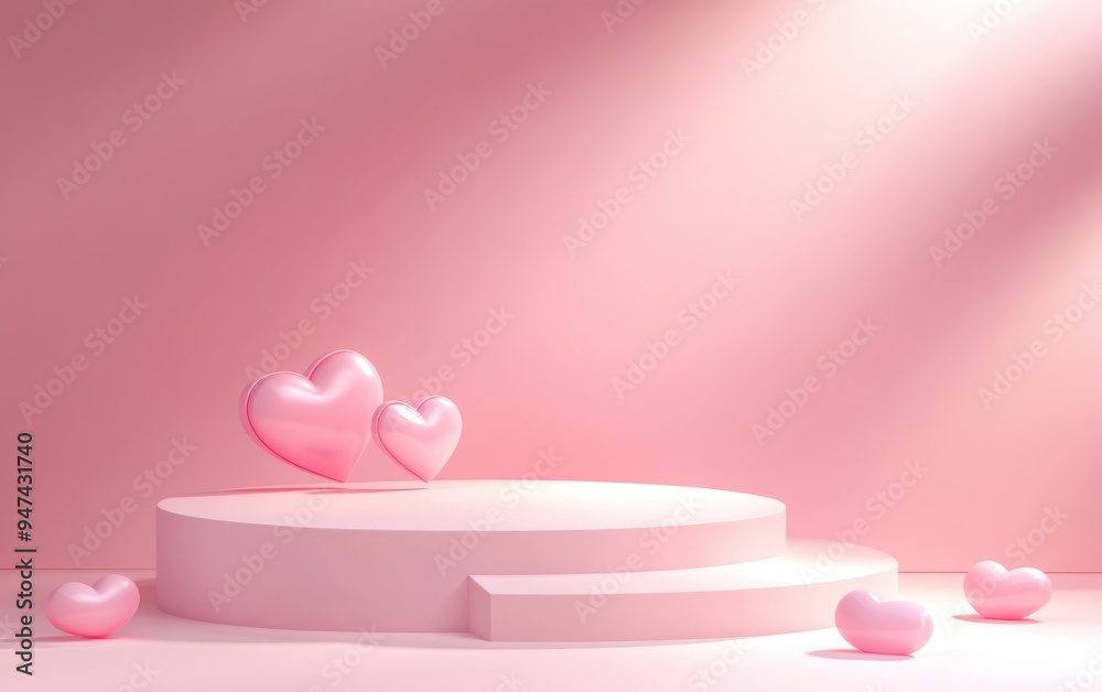 Poster premium podium stand on a soft pastel background decorative greeting card design for valentine s day