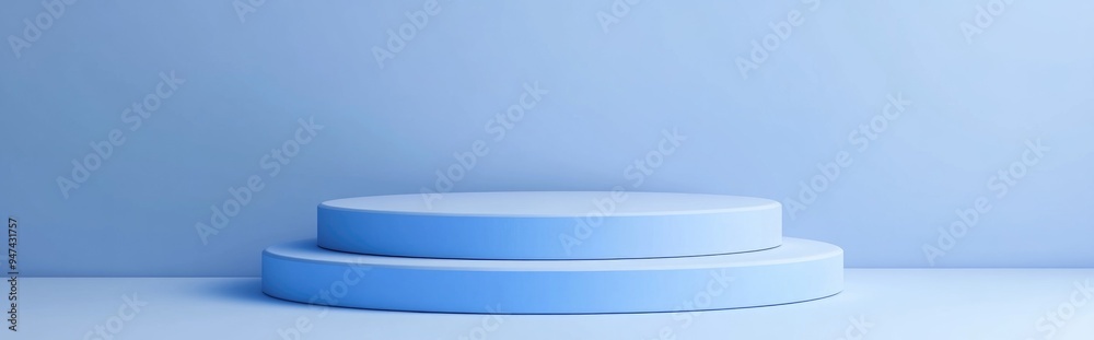 Poster blue 3d rendered podium with clipping path isolated on a white background