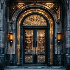 Vintage Door, Art Deco Enter, Luxury Elevator Door, Ornate Gate, Art Nouveau Architecture, Copy Space