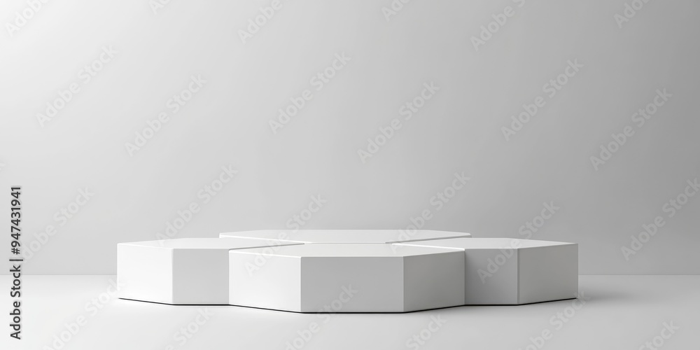 Aufkleber minimalist 3d hexagon podium in white and gray tones abstract geometric shape rendering ideal displa